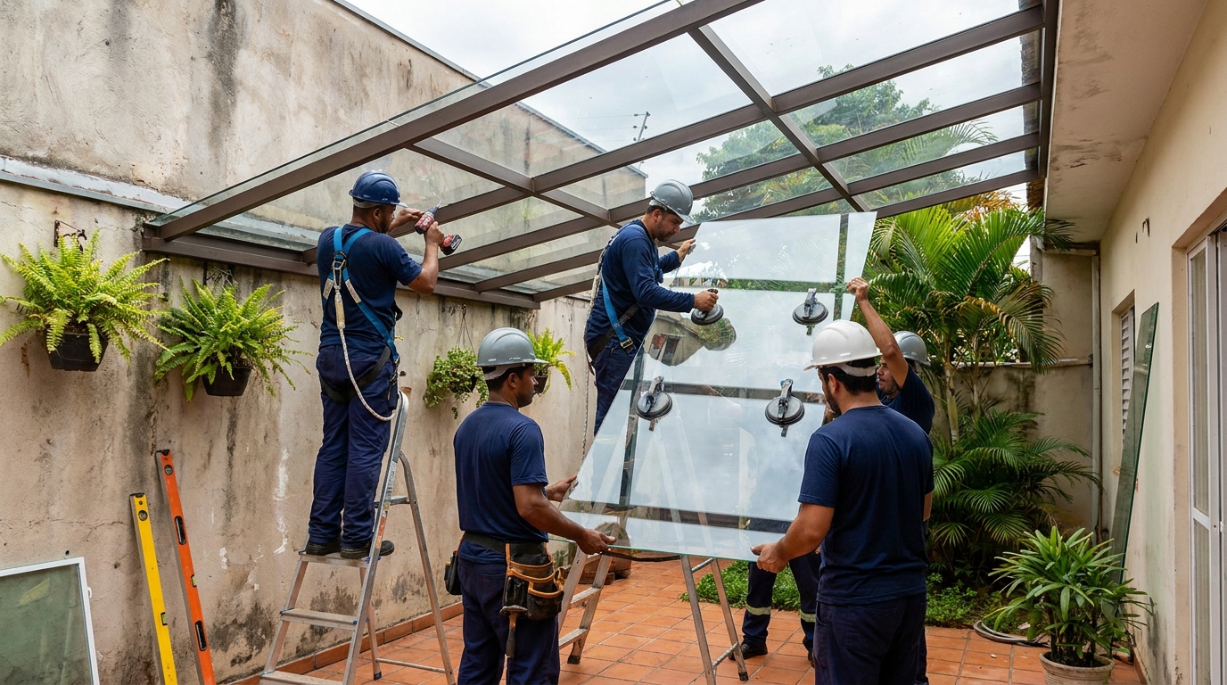 Instalação de cobertura de vidro em Ubatuba-SP